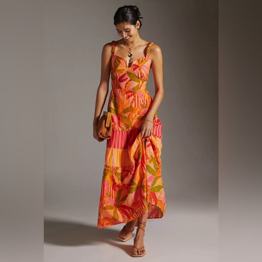 FARM Rio Vibrant Orange and Pink Maxi Dress